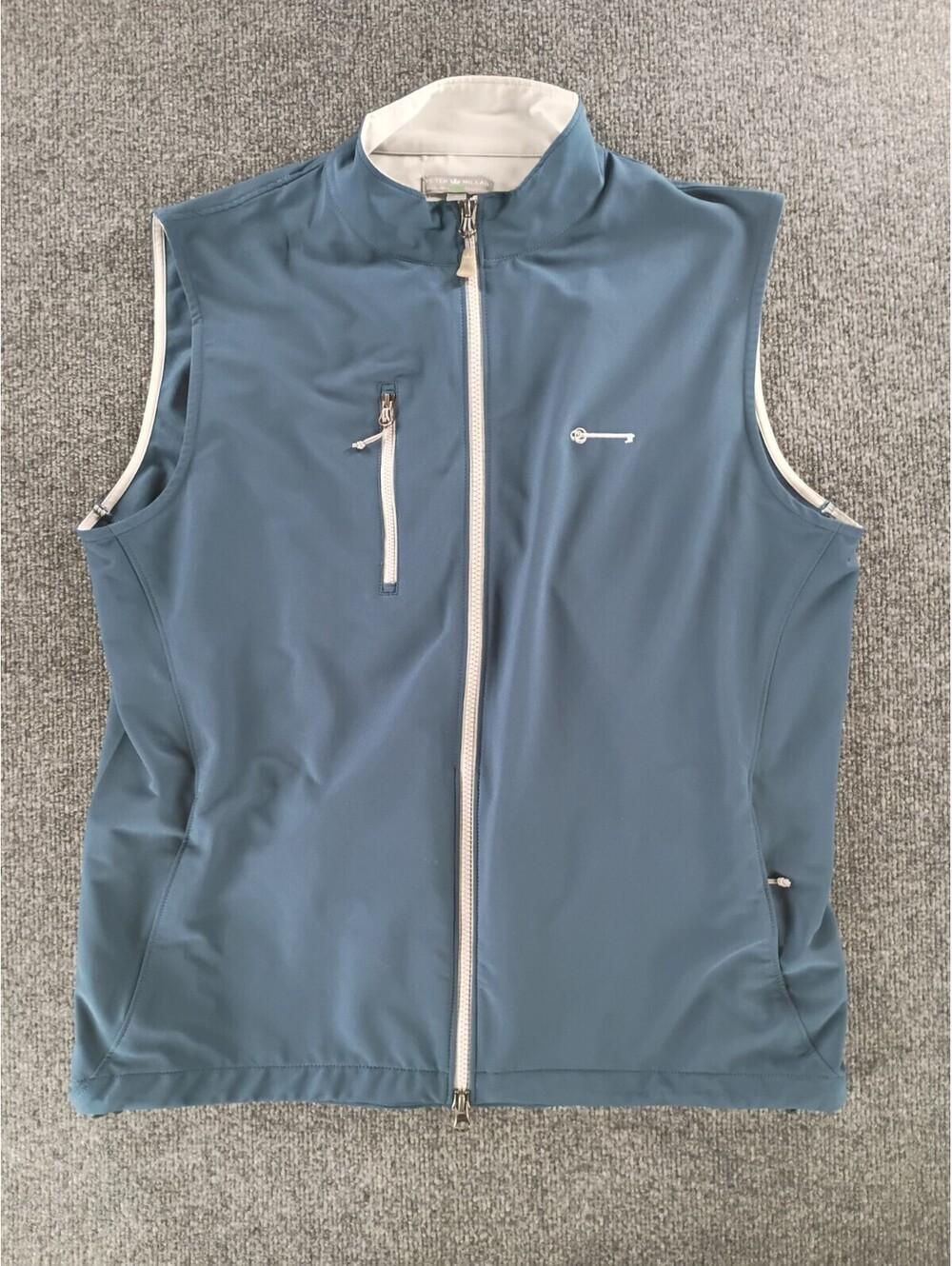 PETER MILLAR Full Zip Performance Golf Wind Vest Men LARGE L Blue Pocket Stretch